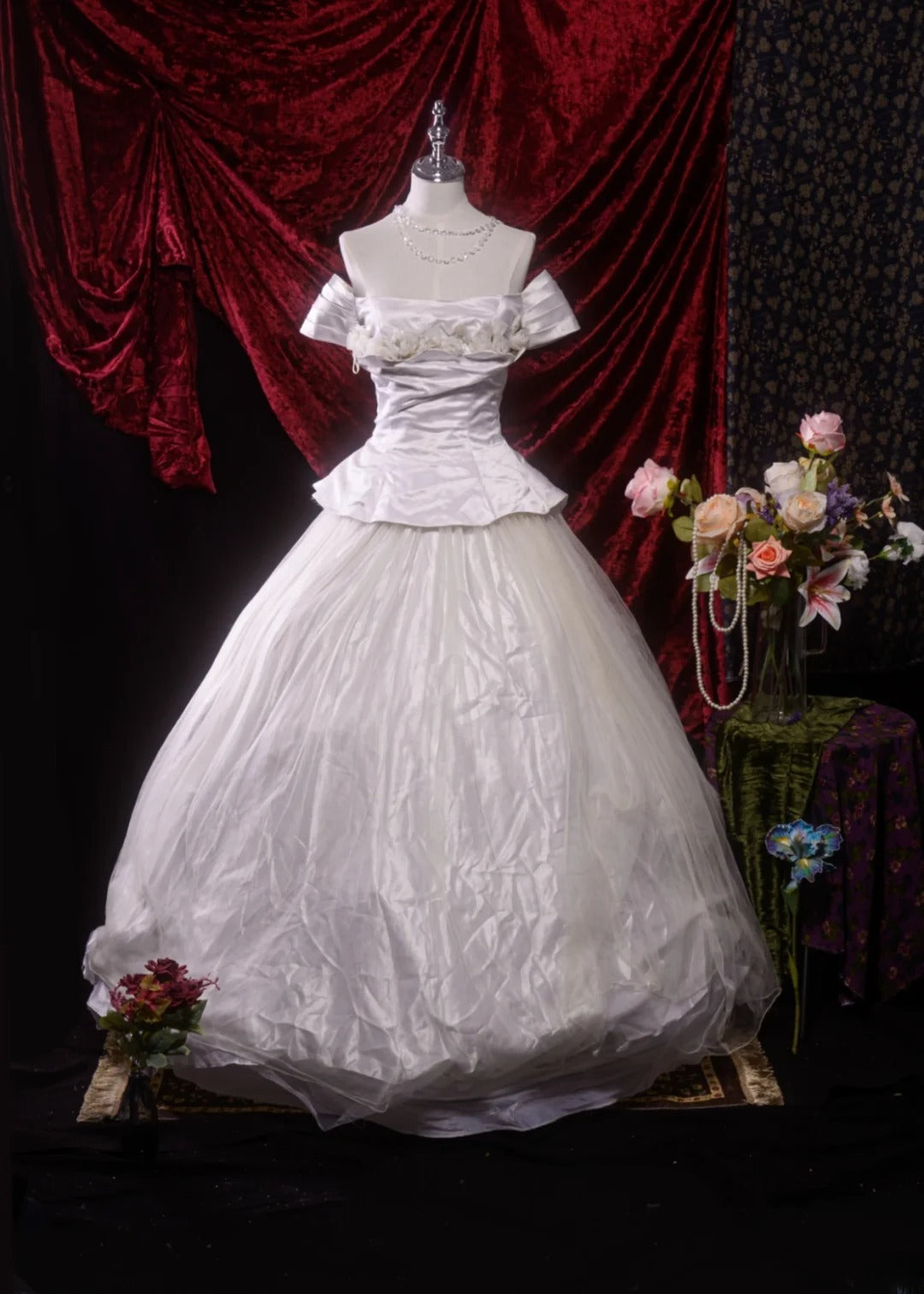 Vintage Ball Gown Off The Shoulder White 2000s With Flowers Long Autumn Winter Bridal Dress Wedding Dresses RB8773