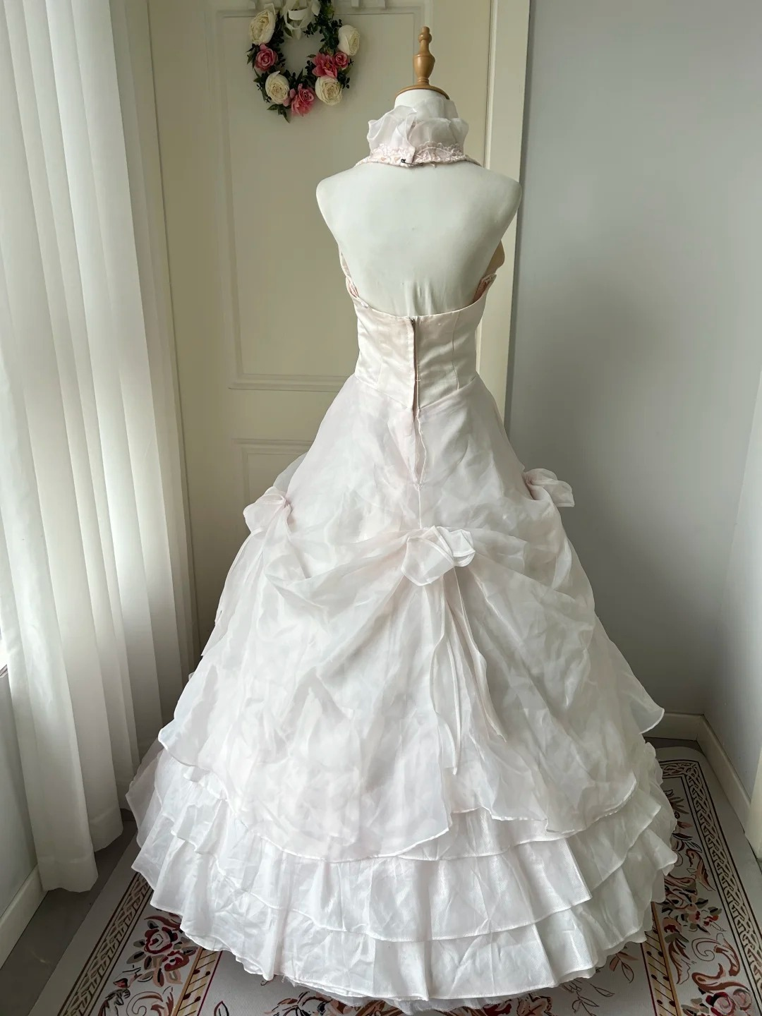 Sweet 16 Quinceanera Dress Ball Gown Halter Pink With Tiered Layers 16th Birthday Party Gown RC0936