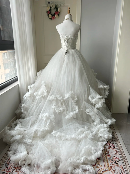 Wedding Dress Modest Ball Gown Sweetheart Tulle White With Tiered Layers Long Bridal Gown RC0937