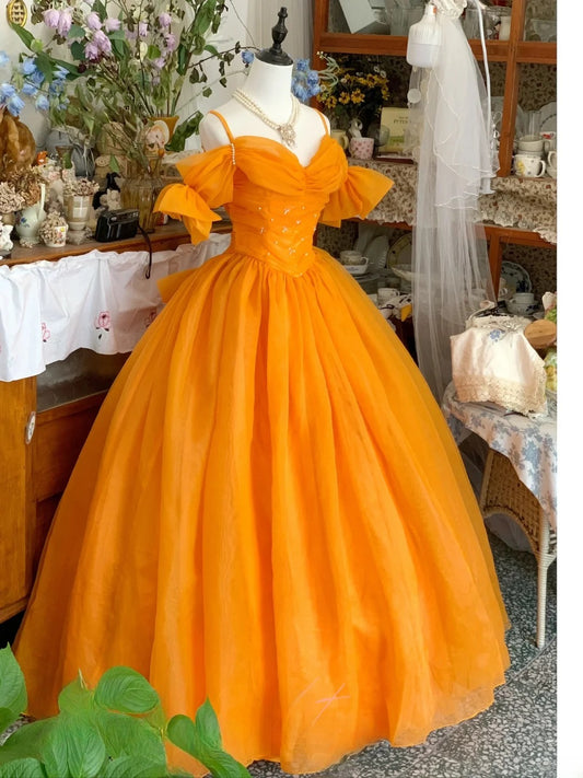 Sweet 16 Dress Ball Gown Orange Tulle With Short Sleeves Vestido De 15 Sweet Sixteen Dress RB9603