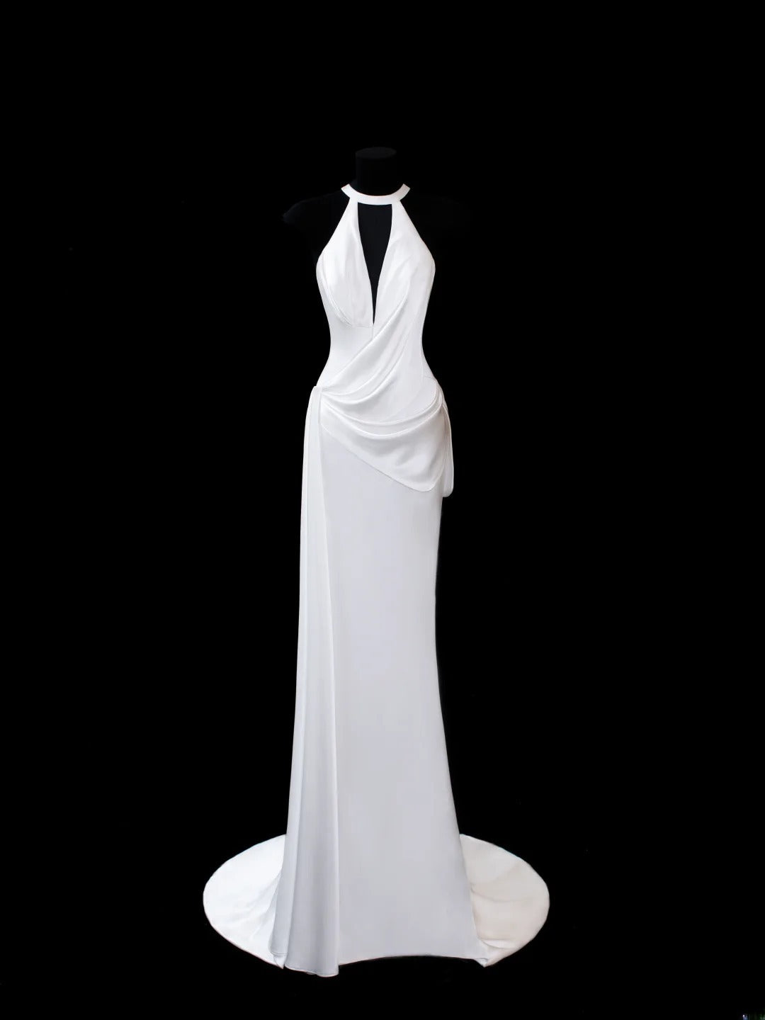 Zeitloses, ärmelloses Etuikleid aus weißem Satin mit tiefem Ausschnitt und offenem Rücken, langes, tailliertes Vintage-Brautkleid im Stil der 1920er Jahre, AS586