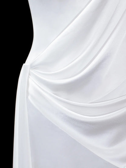 Zeitloses, ärmelloses Etuikleid aus weißem Satin mit tiefem Ausschnitt und offenem Rücken, langes, tailliertes Vintage-Brautkleid im Stil der 1920er Jahre, AS586