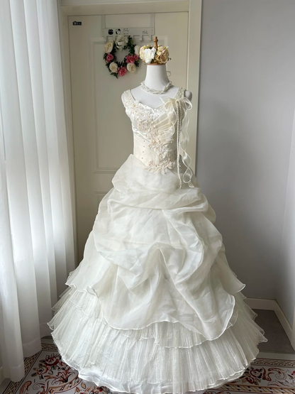 Sweet 16 Quinceanera Dress Ball Gown Sweetheart White With Tiered Layers 16th Birthday Party Gown RC0941