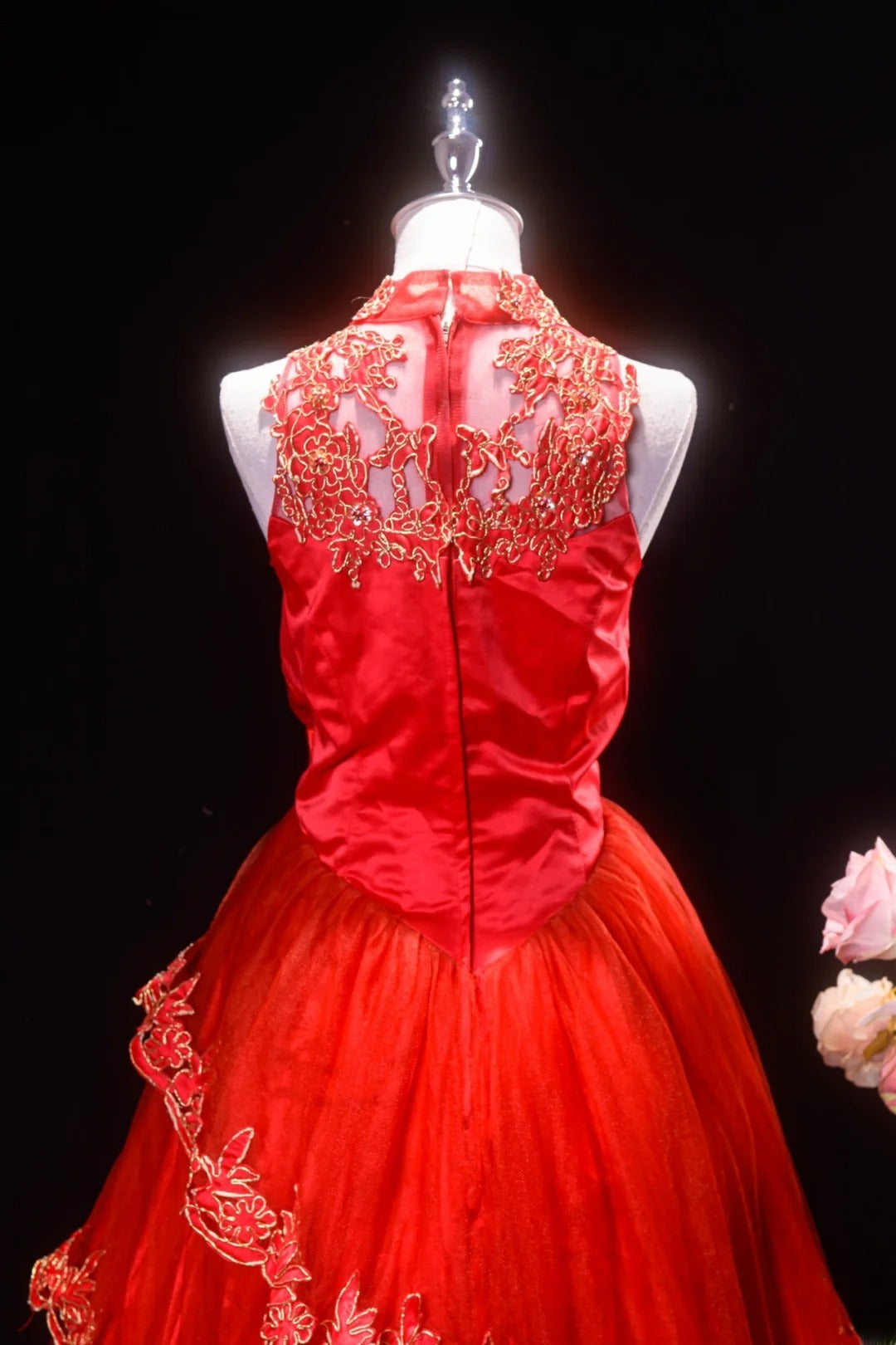 Pretty Ball Gown High Neck Red Quinceanera Dresses With Lace For Sweet 15 Anos Celebration Birthday Formal Gown RB8777