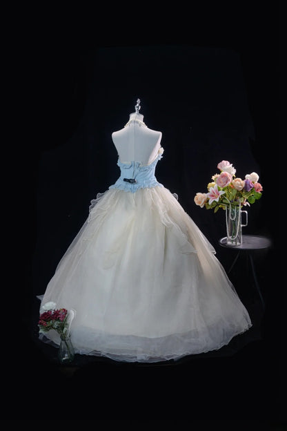 Pretty Ball Gown Strapless Champagne Quinceanera Dresses With Flowers For Sweet 15 Anos Celebration Birthday Formal Gown RB8778