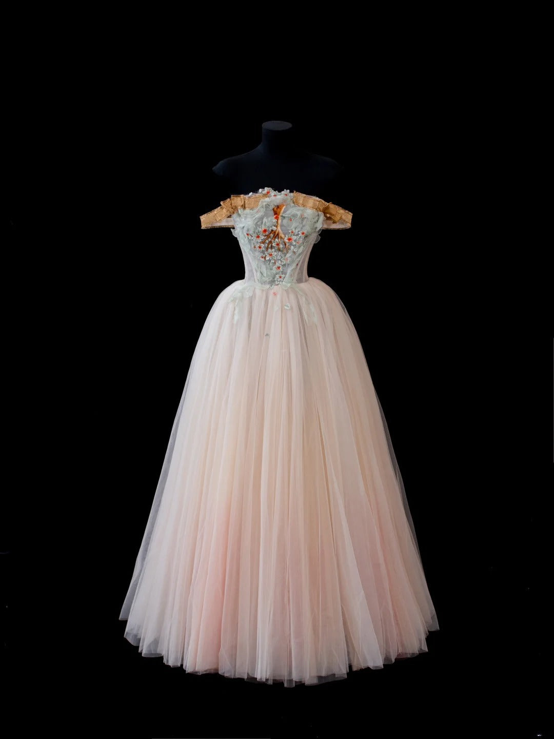 Elegant Ball Gown Off The Shoulder Blush Pink Tulle Lace Long Formal Fancy Evening Dresses Dinner Outfits Classy Party Gowns AS589