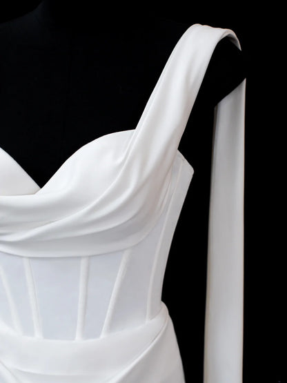 Simple Wedding Gowns 1960s Dresses Sheath One Shoulder Chic Style for Bride Satin Short White Petite/Plus Size Bridal Gown AS590