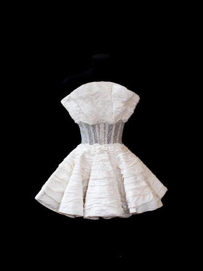 Elegantes, trägerloses Ballkleid aus Satin mit Stufenrock, kurzes Kleid für den 16. Geburtstag, Cocktailkleid AS591