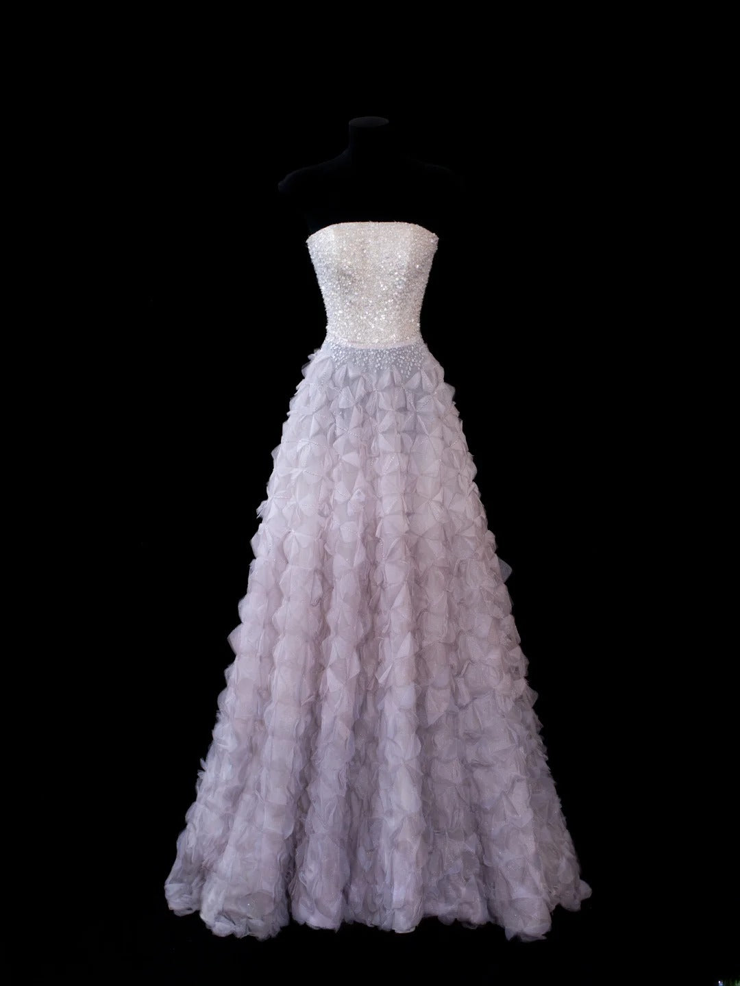 Elegantes, trägerloses Ballkleid aus lila Tüll mit Perlen, langes, formelles Abendkleid, elegantes Partykleid AS592