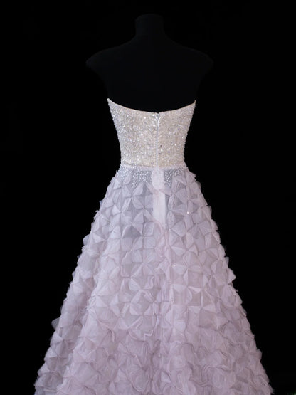 Elegantes, trägerloses Ballkleid aus lila Tüll mit Perlen, langes, formelles Abendkleid, elegantes Partykleid AS592