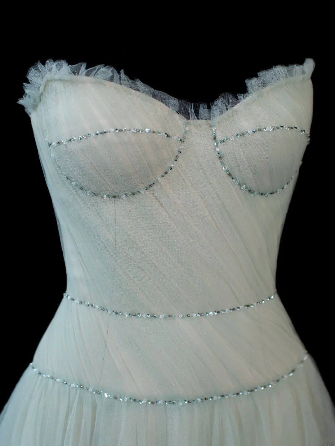 Ärmelloses, langes, formelles Abendkleid in A-Linie aus mintgrünem Tüll mit Perlen und Herzausschnitt, elegant und perfekt für Dinnerpartys (Modell AS593)