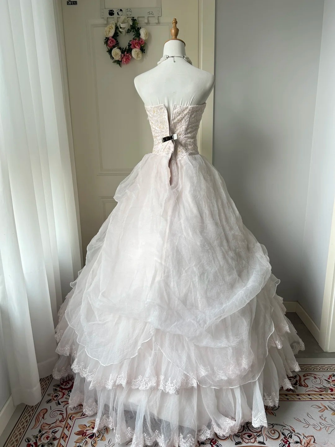 Sweet 16 Quinceanera Dress Ball Gown Strapless Light Pink With Tiered Layers Lace 16th Birthday Party Outfit RC0947