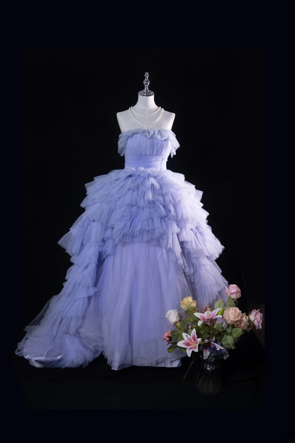 Pretty Ball Gown Strapless Lilac Quinceanera Dresses With Tiered For Sweet 15 Anos Celebration Birthday Formal Gown RB8780