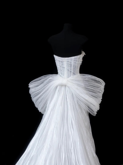 Robe de mariée vintage intemporelle pour femme, coupe trapèze, décolleté cœur, sans manches, en tulle blanc orné de perles, style années 1920, AS596