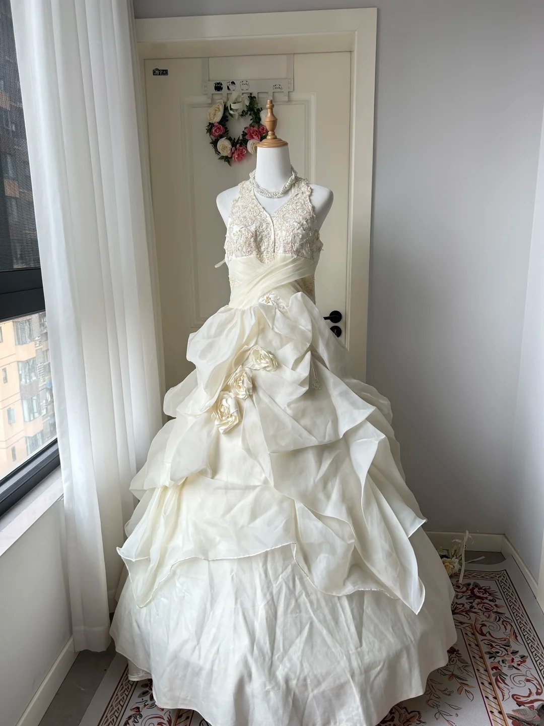 Sweet 16 Quinceanera Dress Ball Gown Halter Light Daffodil With Tiered Lace 16th Birthday Party Outfit RC0950