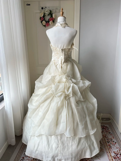 Sweet 16 Quinceanera Dress Ball Gown Halter Light Daffodil With Tiered Lace 16th Birthday Party Outfit RC0950