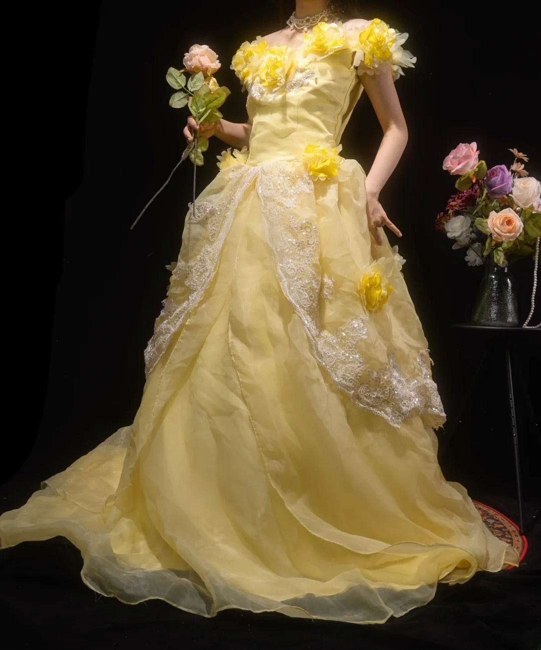 Pretty Ball Gown Yellow Quinceanera Dresses With Flowers For Sweet 15 Anos Celebration Birthday Formal Gown RB8781