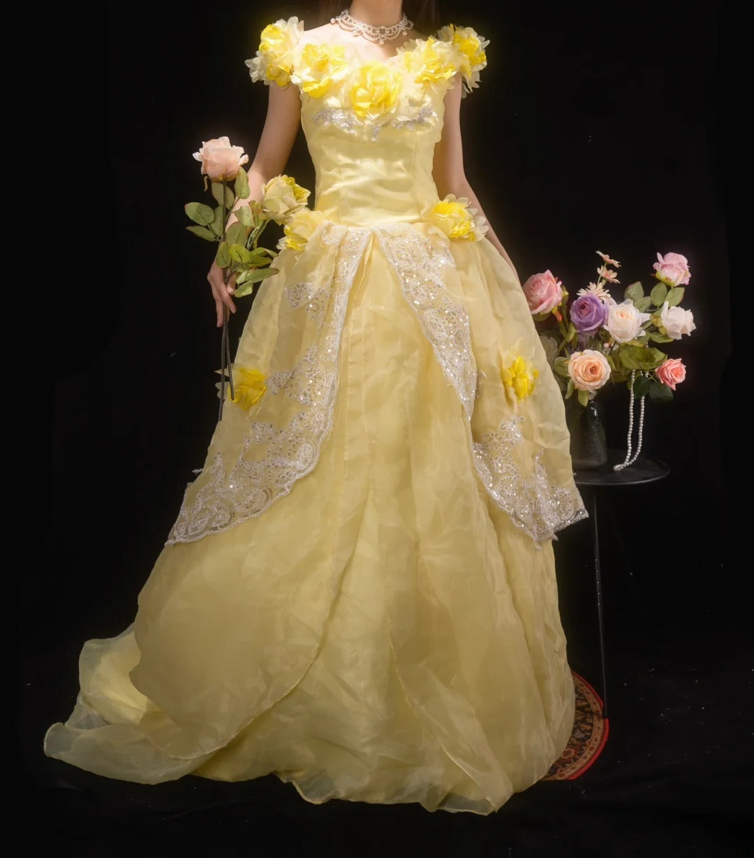 Pretty Ball Gown Yellow Quinceanera Dresses With Flowers For Sweet 15 Anos Celebration Birthday Formal Gown RB8781