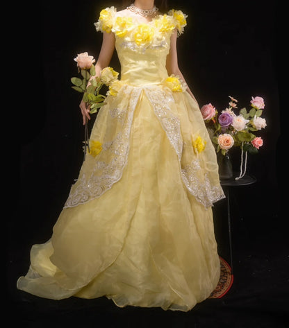 Pretty Ball Gown Yellow Quinceanera Dresses With Flowers For Sweet 15 Anos Celebration Birthday Formal Gown RB8781