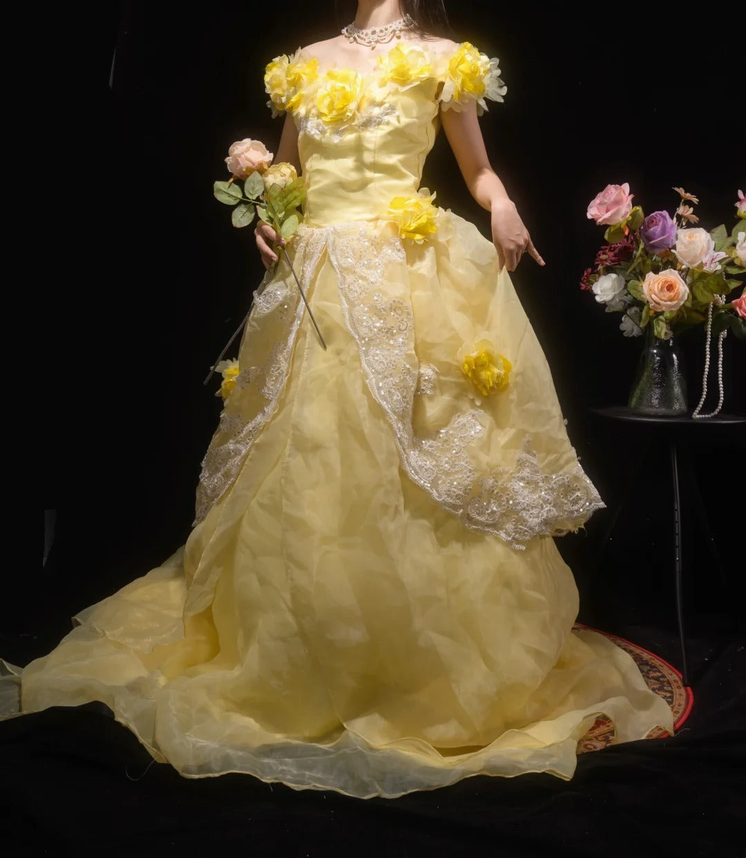 Pretty Ball Gown Yellow Quinceanera Dresses With Flowers For Sweet 15 Anos Celebration Birthday Formal Gown RB8781