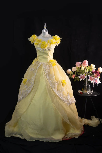 Pretty Ball Gown Yellow Quinceanera Dresses With Flowers For Sweet 15 Anos Celebration Birthday Formal Gown RB8781