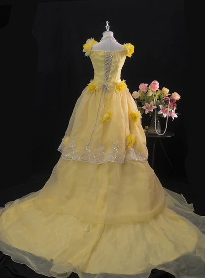 Pretty Ball Gown Yellow Quinceanera Dresses With Flowers For Sweet 15 Anos Celebration Birthday Formal Gown RB8781