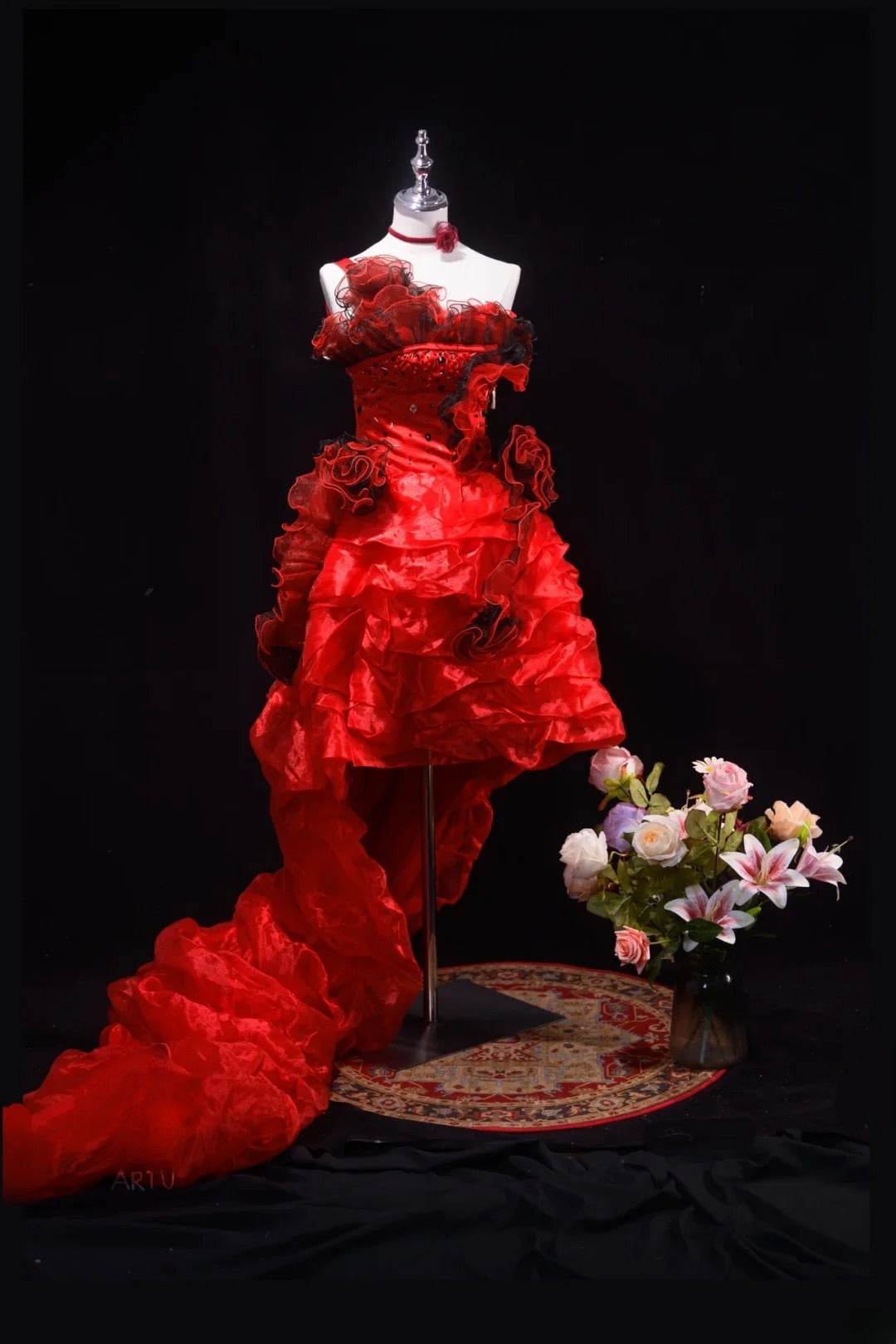 Pretty Ball Gown Red One Shoulder Quinceanera Dresses With Tiered For Sweet 15 Anos Celebration Birthday Formal Gown RB8782