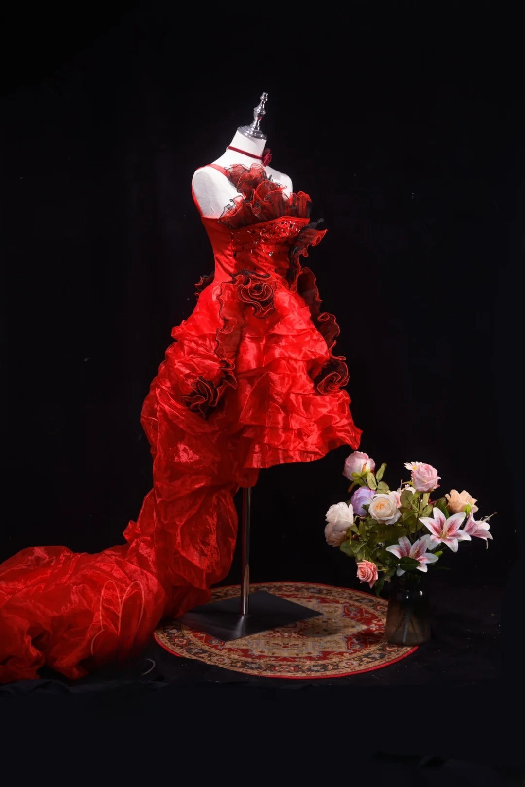 Pretty Ball Gown Red One Shoulder Quinceanera Dresses With Tiered For Sweet 15 Anos Celebration Birthday Formal Gown RB8782