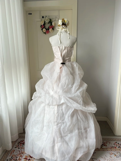 Sweet 16 Quinceanera Dress Ball Gown Strapless Light Pink With Tiered Lace 16th Birthday Party Outfit RC0952