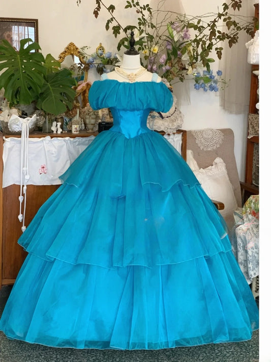 Sweet 16 Dress Ball Gown Off Shoulder Chiffon Blue With Sleeves Vestido De 15 Sweet Sixteen Dress RB9608
