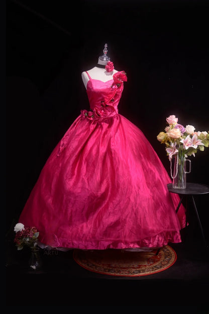 Pretty Ball Gown Hot Pink Quinceanera Dresses With Flowers For Sweet 15 Anos Celebration Birthday Formal Gown RB8783