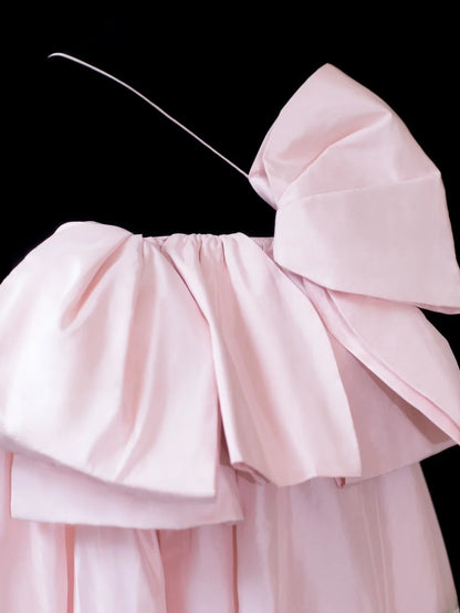 Elegantes, langes, formelles Abendkleid aus rosa Satin mit A-Linien-Ausschnitt und One-Shoulder-Ausschnitt, ideal für Dinnerpartys und festliche Anlässe (AS599)