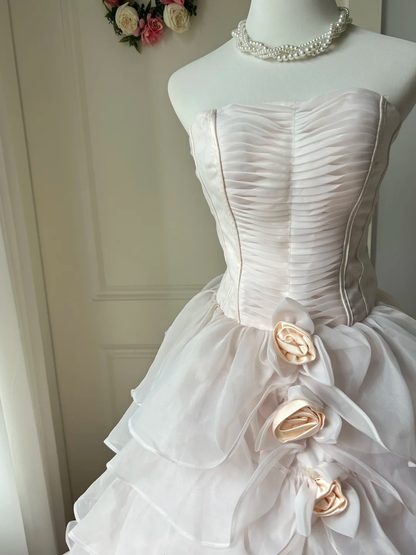 Prom Dresses ideas Beautiful Strapless Ball Gown Light Pink Ruffled Tiered Flowers Formal Party Gown 8th Grade Dress RC0954