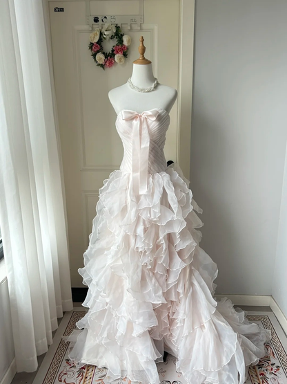Prom Dresses ideas Modest Sweetheart Mermaid Light Pink Ruffled Tiered Formal Party Gown 8th Grade Dress RC0956