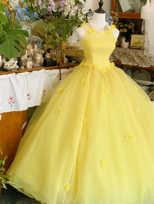 Sweet 16 Dress Ball Gown Halter Yellow With Flowers Cape Vestido De 15 Sweet Sixteen Dress RB9610