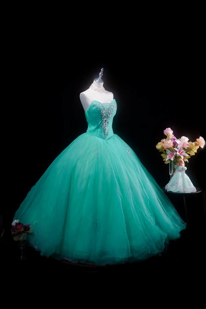 Pretty Ball Gown Blue Tulle Quinceanera Dresses Floral With Beaded For Sweet 15 Anos Celebration Birthday Formal Gown RB8784