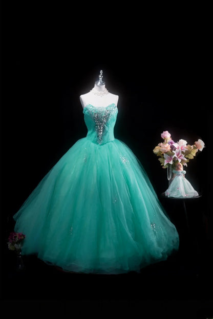 Pretty Ball Gown Blue Tulle Quinceanera Dresses Floral With Beaded For Sweet 15 Anos Celebration Birthday Formal Gown RB8784
