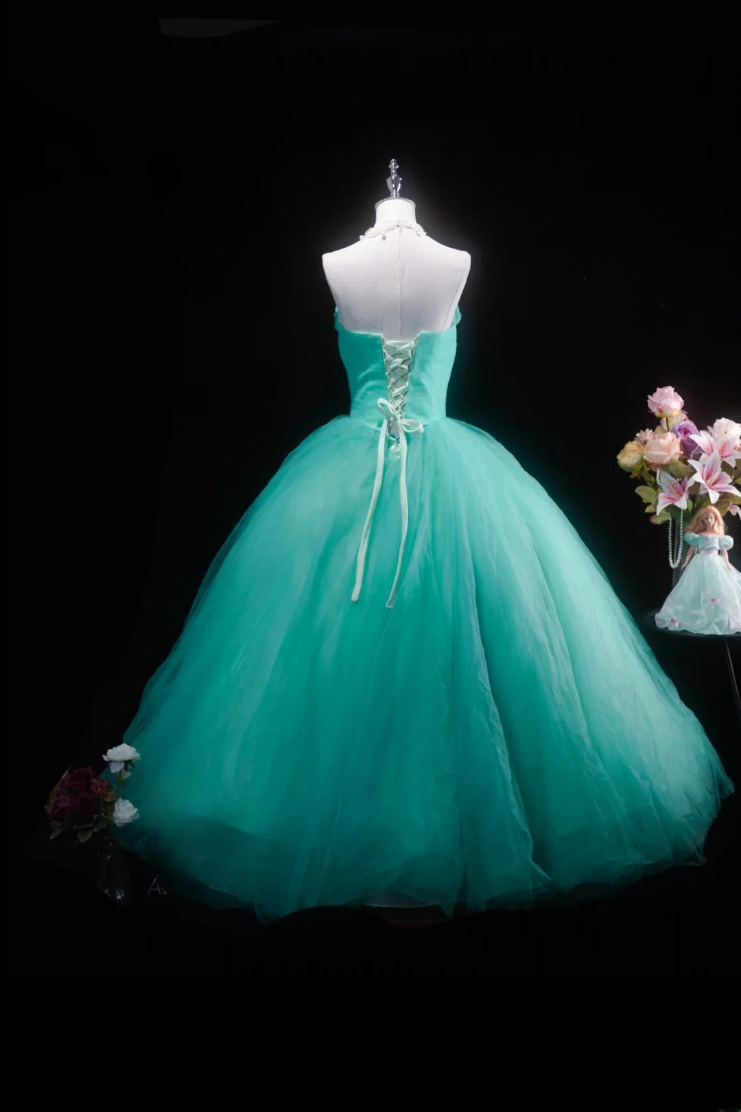 Pretty Ball Gown Blue Tulle Quinceanera Dresses Floral With Beaded For Sweet 15 Anos Celebration Birthday Formal Gown RB8784