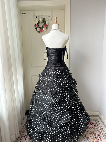 Sweet 16 Quinceanera Dress Ball Gown Sweetheart Black Polka Dots With Tiered 16th Birthday Party Outfit RC0957