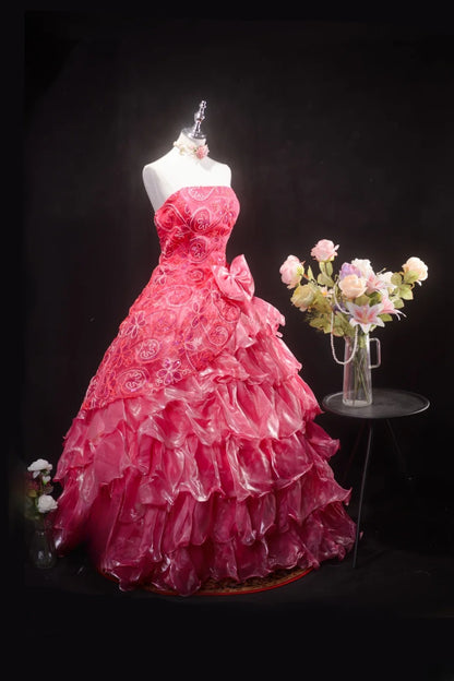 Pretty Ball Gown Hot Pink Quinceanera Dresses With Tiered For Sweet 15 Anos Celebration Birthday Formal Gown RB8785