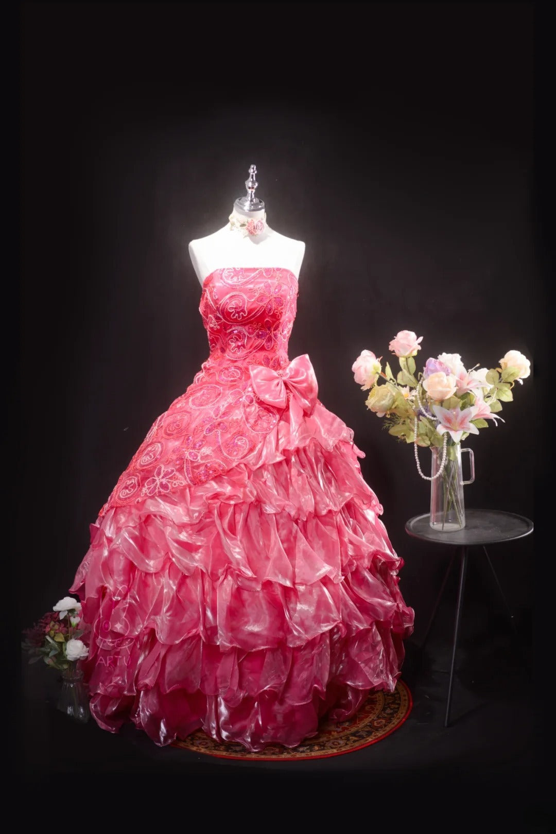 Pretty Ball Gown Hot Pink Quinceanera Dresses With Tiered For Sweet 15 Anos Celebration Birthday Formal Gown RB8785
