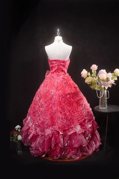 Pretty Ball Gown Hot Pink Quinceanera Dresses With Tiered For Sweet 15 Anos Celebration Birthday Formal Gown RB8785