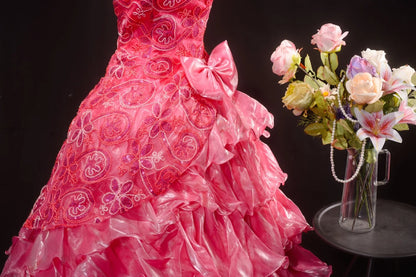 Pretty Ball Gown Hot Pink Quinceanera Dresses With Tiered For Sweet 15 Anos Celebration Birthday Formal Gown RB8785