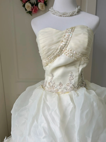 Wedding Dress Fairytale Ball Gown Sweetheart Light Daffodil With Lace Tiered Floor Length Bridal Gown RC0958