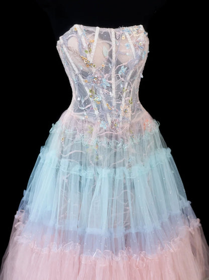 Elegantes, trägerloses Ballkleid in verschiedenen Farben mit Tüllspitze – formelles, festliches Abendkleid, elegantes Partykleid AS606