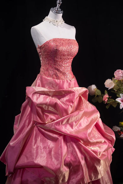 Charming Ball Gown Pink Strapless Quinceanera Dresses With Tiered For Sweet 15 Anos Celebration Birthday Formal Gown RB8786
