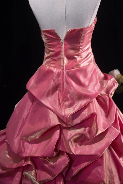 Charming Ball Gown Pink Strapless Quinceanera Dresses With Tiered For Sweet 15 Anos Celebration Birthday Formal Gown RB8786