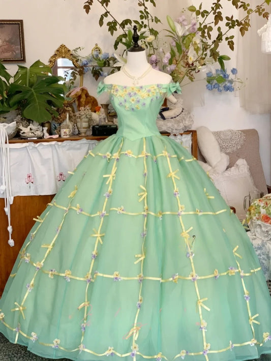 Sweet 16 Dress Ball Gown Sage Green Off Shoulder With Flowers Vestido De 15 Sweet Sixteen Dress RB9615