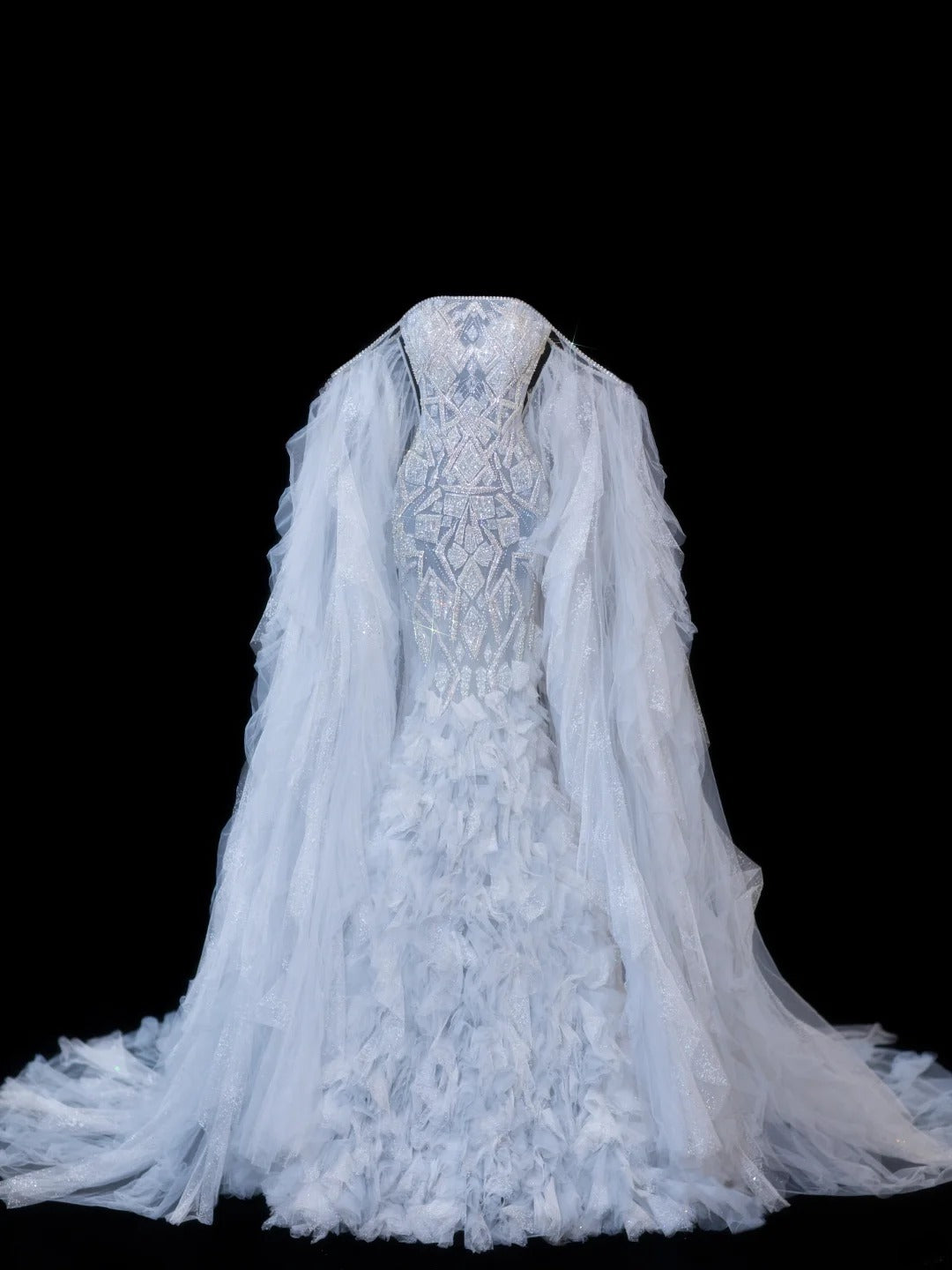 Zeitloses Meerjungfrauen-Brautkleid für Damen, schulterfrei, lange Ärmel, hellblau mit Perlen, tailliert, Vintage-Stil der 1920er Jahre, AS611