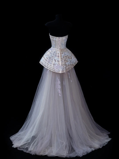 Elegant Ball Gown Strapless Multi Colors Tulle Lace Tops Formal Fancy Long Evening Dresses Dinner Outfits Classy Party Gowns AS613